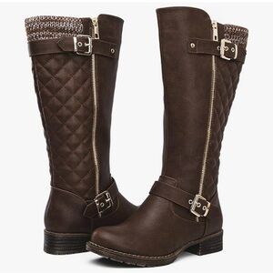 Global Win Brown Boots Quilted Design